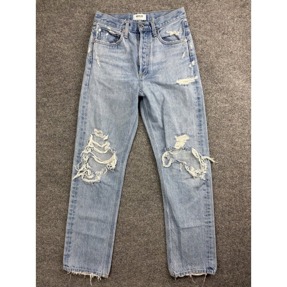 Agolde 90's Jeans Women's 23 Blue Denim‎ Straight Distressed Button Fly USA Made